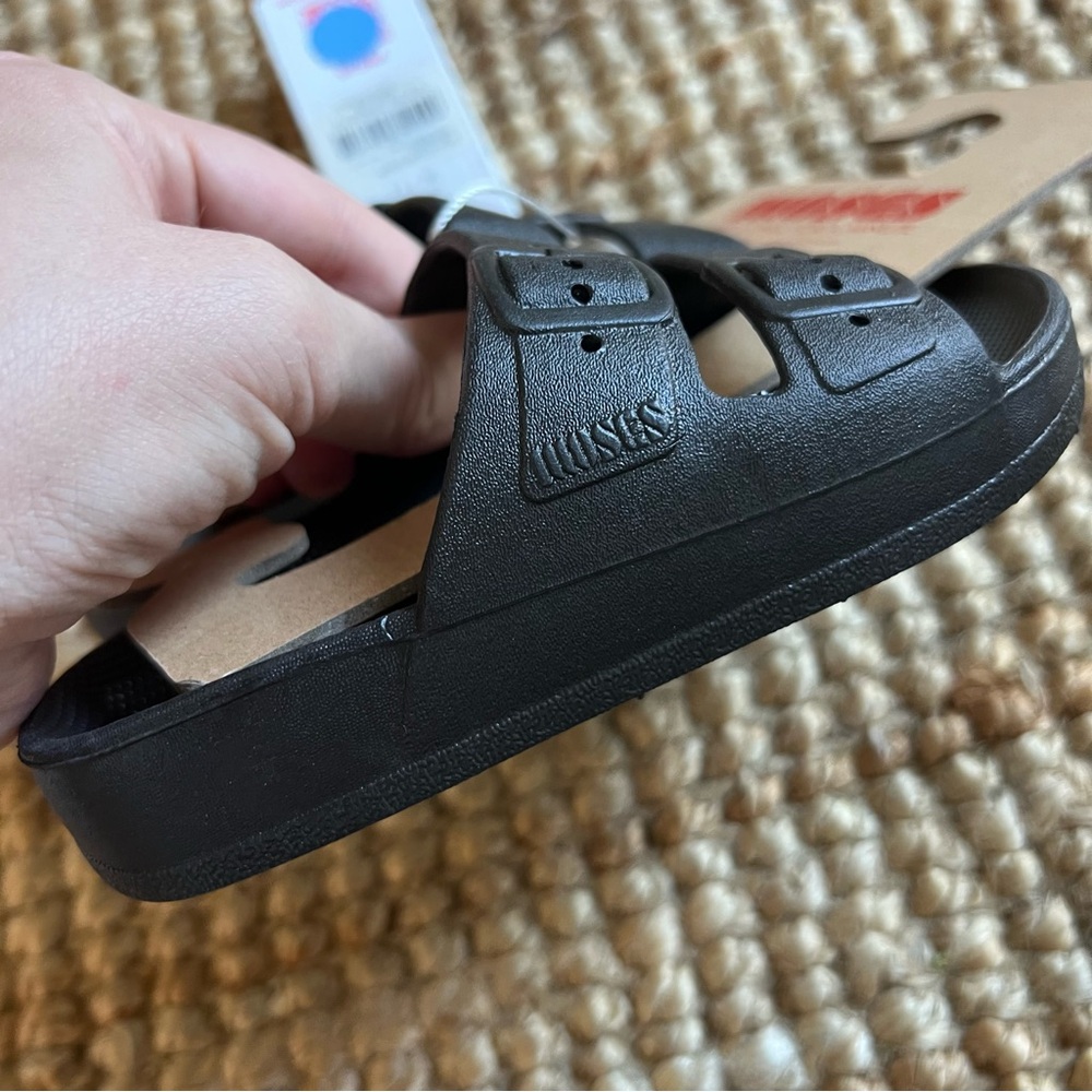 NWT Freedom Moses Black Slides Sandals Kids 8-8.5 - Picture 6 of 7